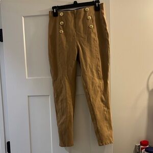 Zara Camel High-Rise Button Front Chinos